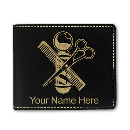 Faux Leather Bi-Fold Wallet, Barber Shop Pole, Personalized Engraving Included