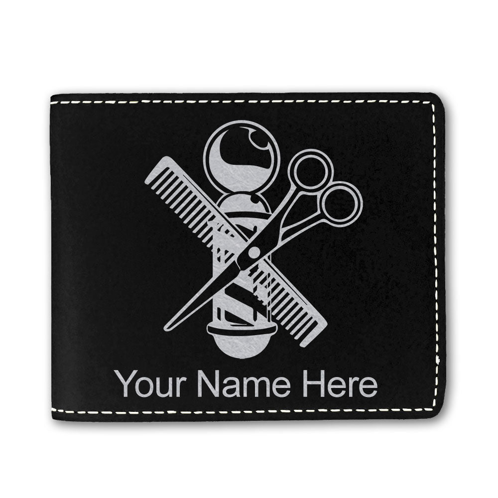 Faux Leather Bi-Fold Wallet, Barber Shop Pole, Personalized Engraving Included