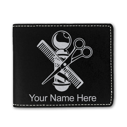 Faux Leather Bi-Fold Wallet, Barber Shop Pole, Personalized Engraving Included