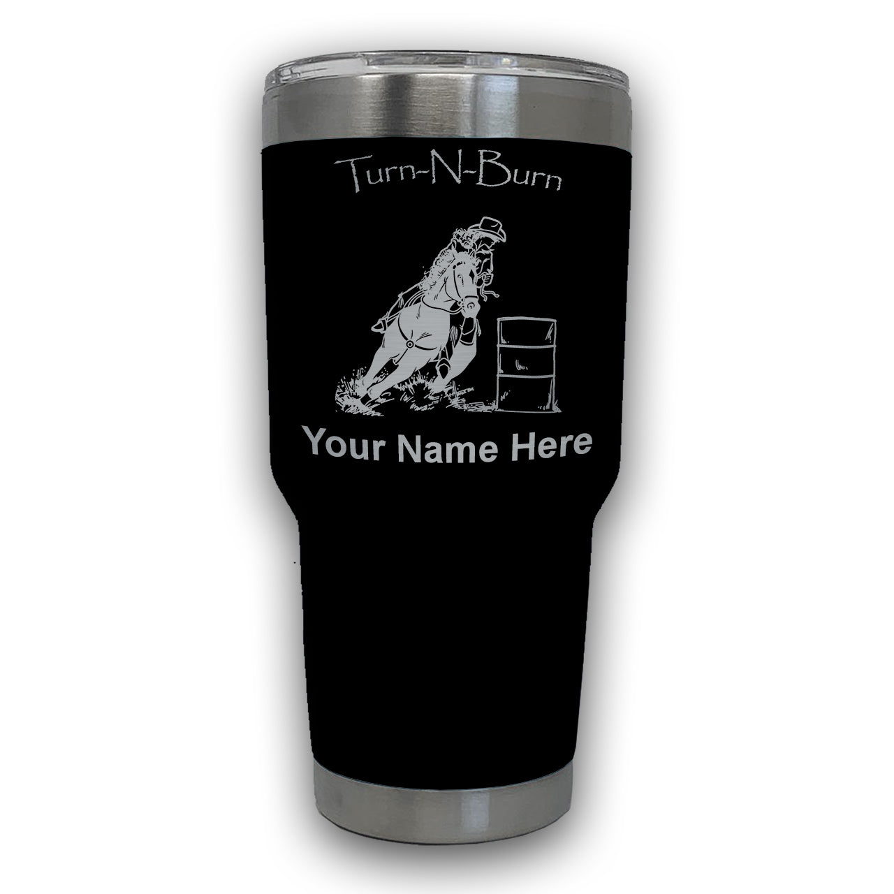 LaserGram 30oz Tumbler Mug, Barrel Racer Turn N Burn, Personalized Engraving Included