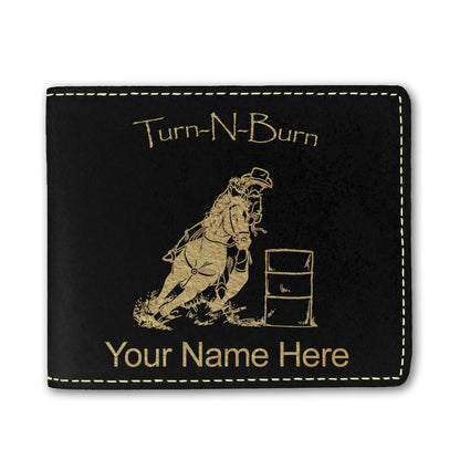 Faux Leather Bi-Fold Wallet, Barrel Racer Turn N Burn, Personalized Engraving Included