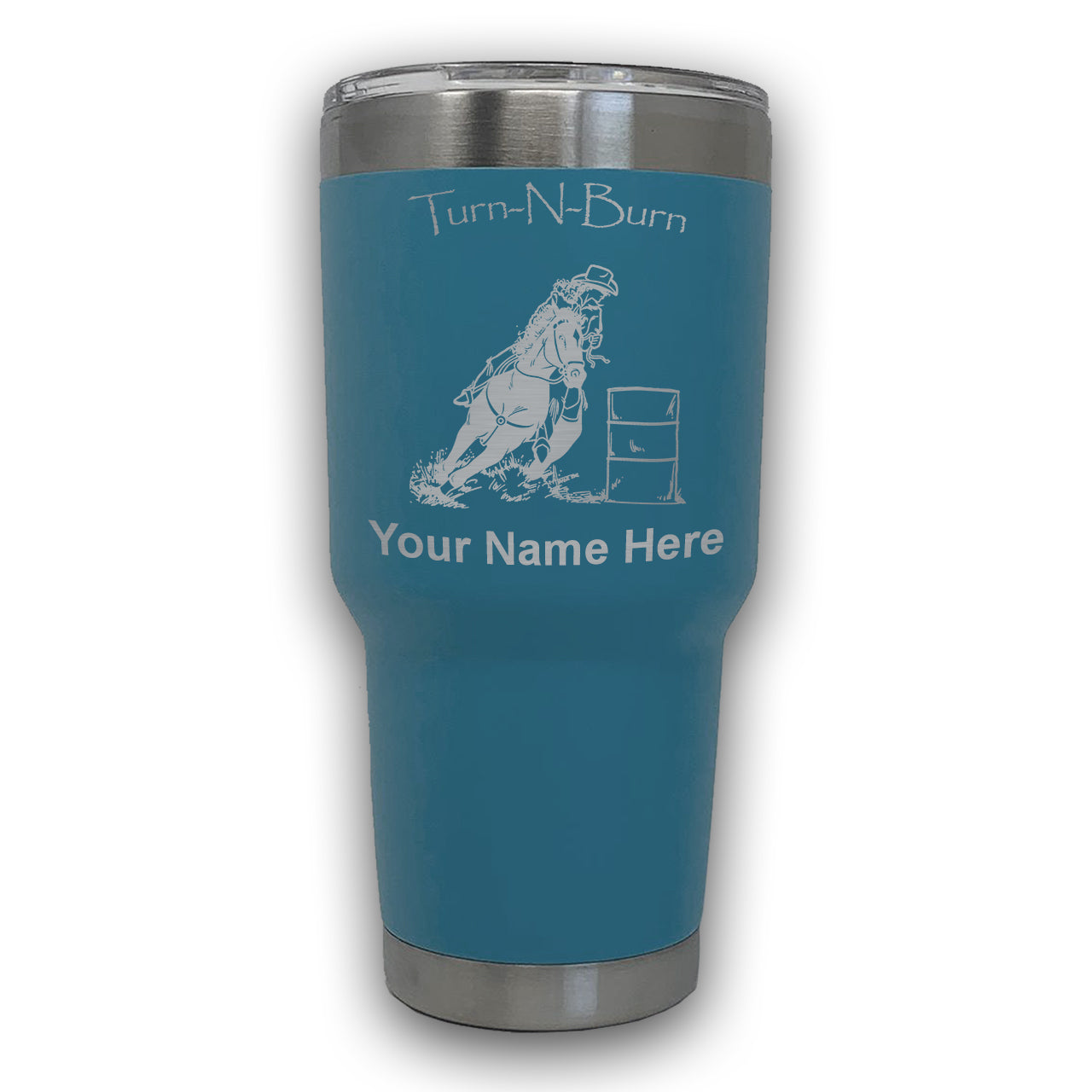 LaserGram 30oz Tumbler Mug, Barrel Racer Turn N Burn, Personalized Engraving Included