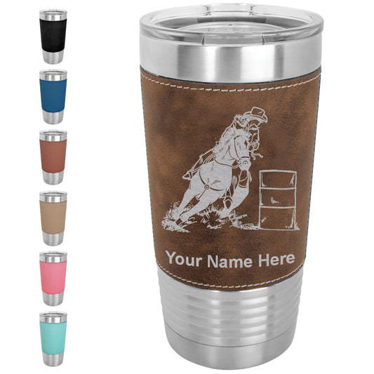 20oz Faux Leather Tumbler Mug, Barrel Racer, Personalized Engraving Included - LaserGram Custom Engraved Gifts