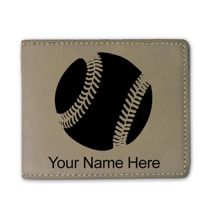 Faux Leather Bi-Fold Wallet, Baseball Ball, Personalized Engraving Included