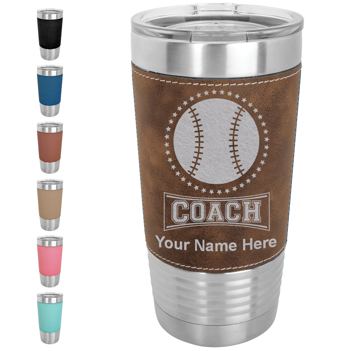20oz Faux Leather Tumbler Mug, Baseball Coach, Personalized Engraving Included - LaserGram Custom Engraved Gifts