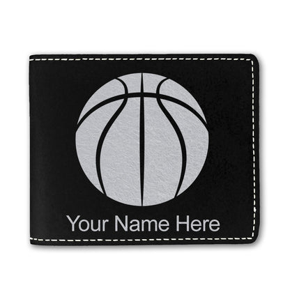 Faux Leather Bi-Fold Wallet, Basketball Ball, Personalized Engraving Included