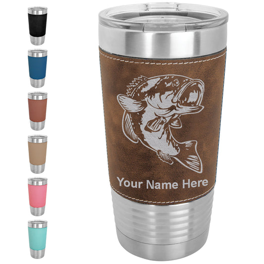 20oz Faux Leather Tumbler Mug, Bass Fish, Personalized Engraving Included - LaserGram Custom Engraved Gifts