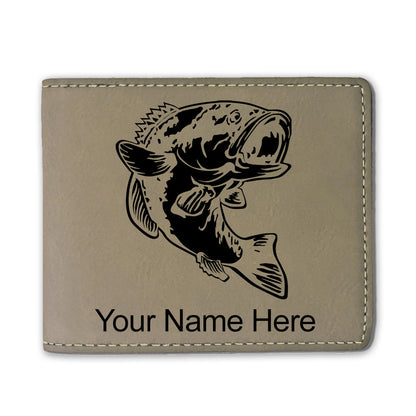 Faux Leather Bi-Fold Wallet, Bass Fish, Personalized Engraving Included