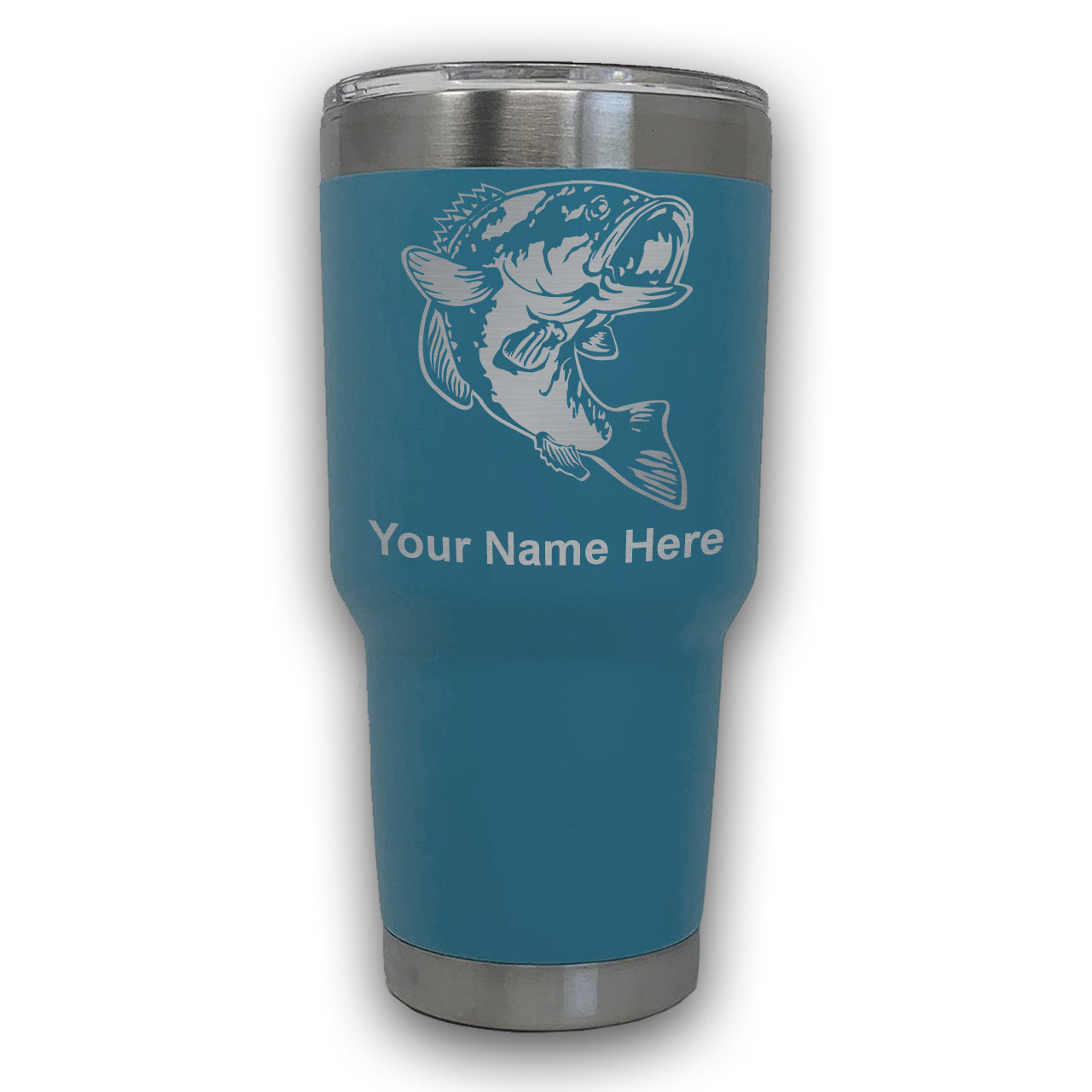 LaserGram 30oz Tumbler Mug, Bass Fish, Personalized Engraving Included