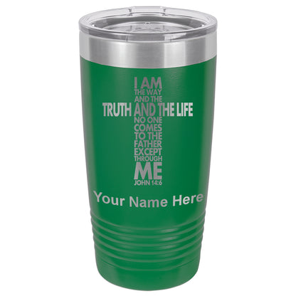 20oz Vacuum Insulated Tumbler Mug, Bible Verse John 14-6, Personalized Engraving Included