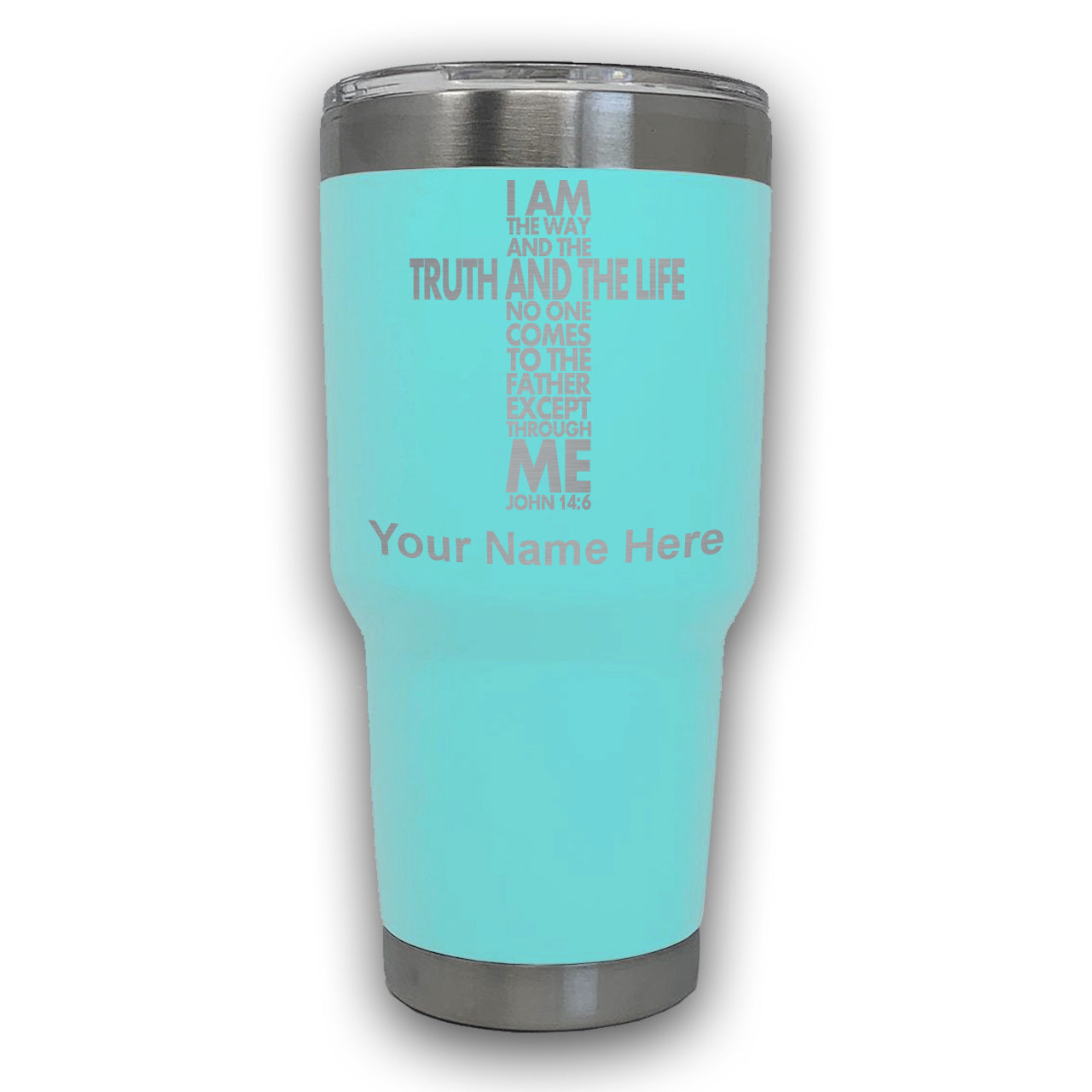 LaserGram 30oz Tumbler Mug, Bible Verse John 14-6, Personalized Engraving Included