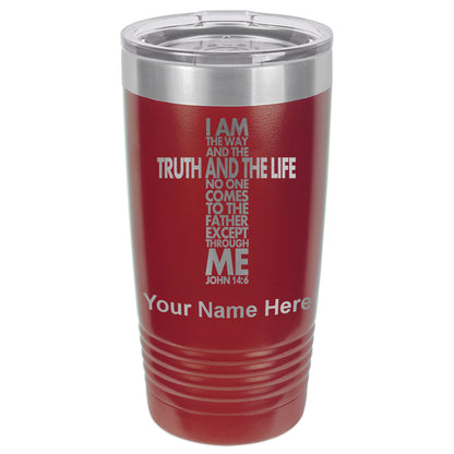 20oz Vacuum Insulated Tumbler Mug, Bible Verse John 14-6, Personalized Engraving Included