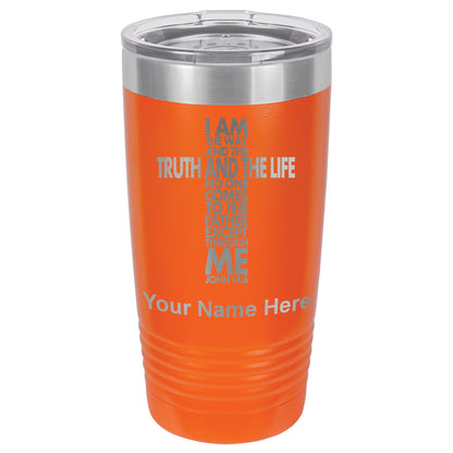 20oz Vacuum Insulated Tumbler Mug, Bible Verse John 14-6, Personalized Engraving Included