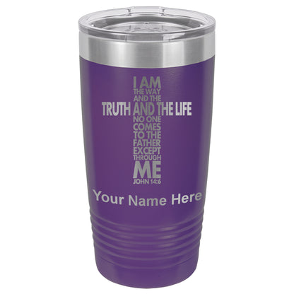 20oz Vacuum Insulated Tumbler Mug, Bible Verse John 14-6, Personalized Engraving Included