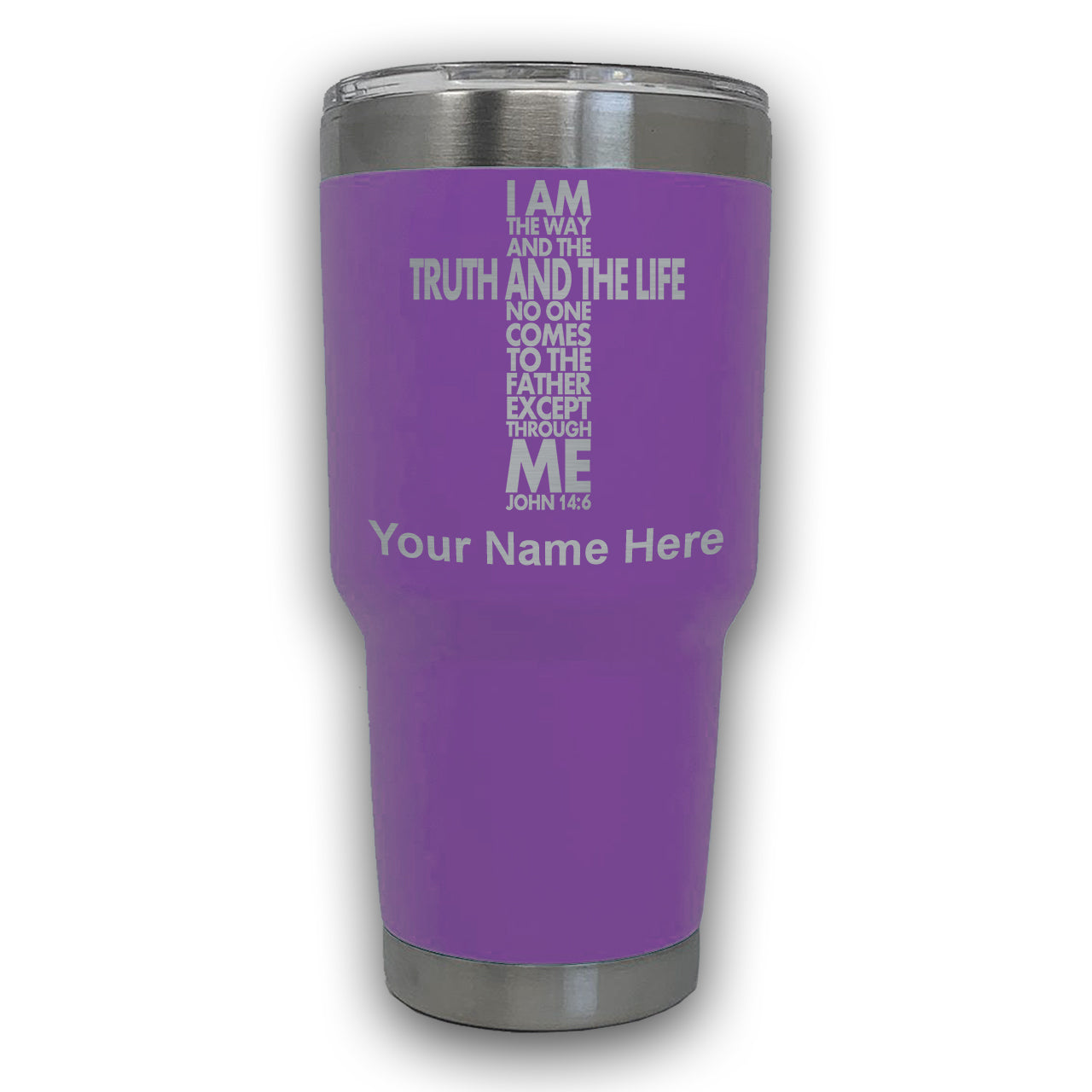LaserGram 30oz Tumbler Mug, Bible Verse John 14-6, Personalized Engraving Included