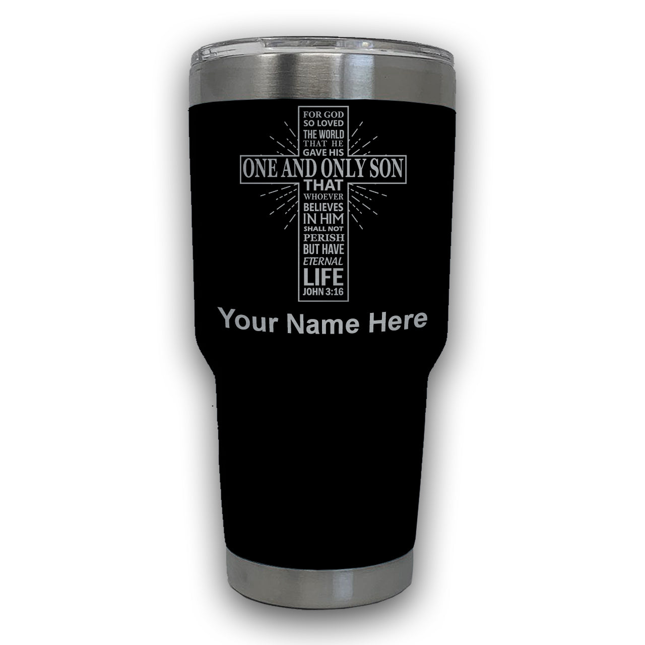 LaserGram 30oz Tumbler Mug, Bible Verse John 3-16, Personalized Engraving Included