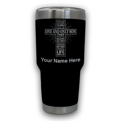 LaserGram 30oz Tumbler Mug, Bible Verse John 3-16, Personalized Engraving Included