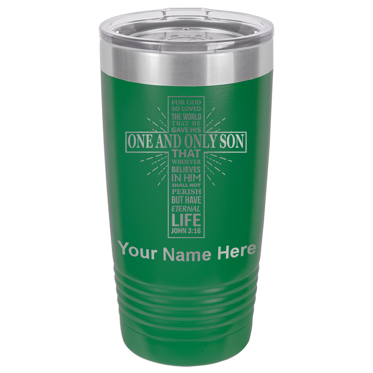 20oz Vacuum Insulated Tumbler Mug, Bible Verse John 3-16, Personalized Engraving Included