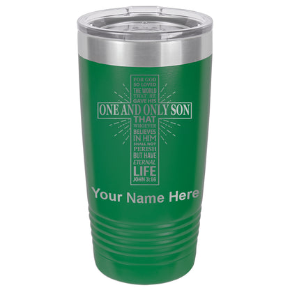 20oz Vacuum Insulated Tumbler Mug, Bible Verse John 3-16, Personalized Engraving Included