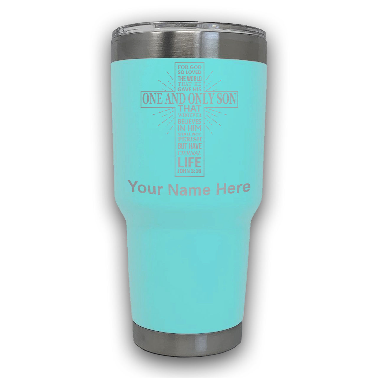 LaserGram 30oz Tumbler Mug, Bible Verse John 3-16, Personalized Engraving Included