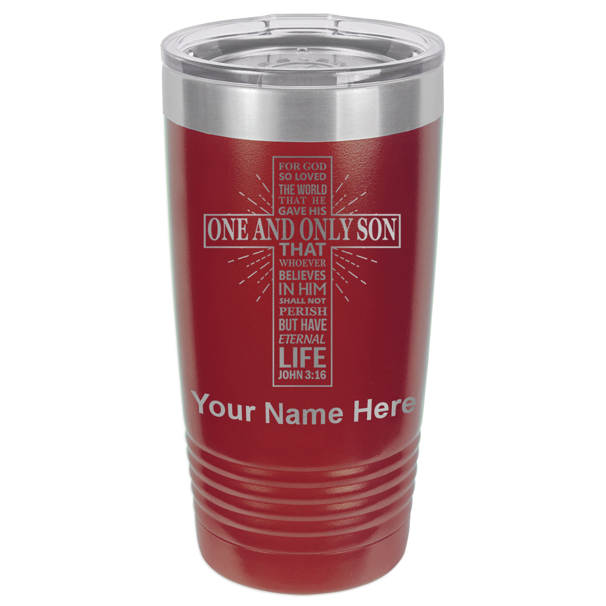20oz Vacuum Insulated Tumbler Mug, Bible Verse John 3-16, Personalized Engraving Included