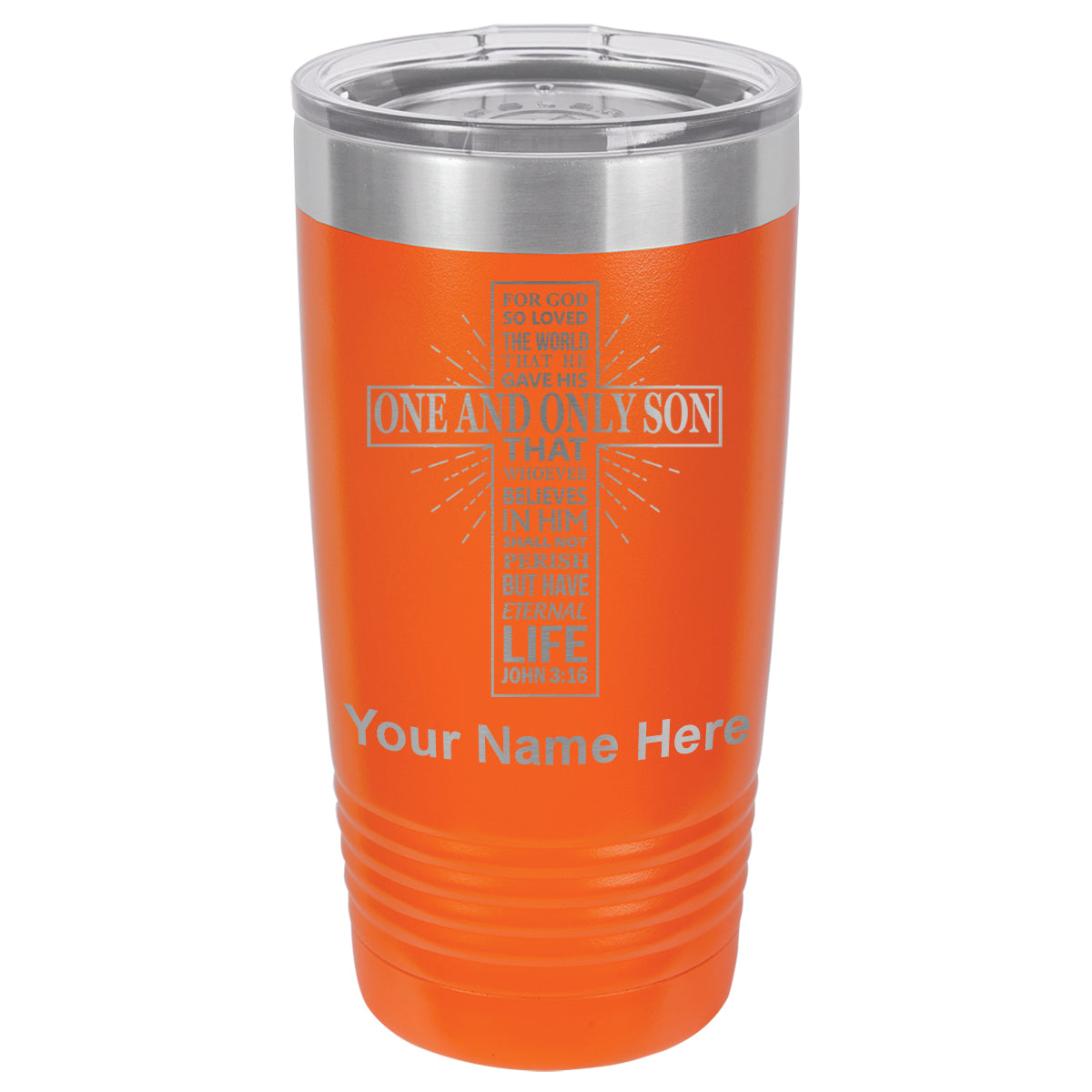 20oz Vacuum Insulated Tumbler Mug, Bible Verse John 3-16, Personalized Engraving Included
