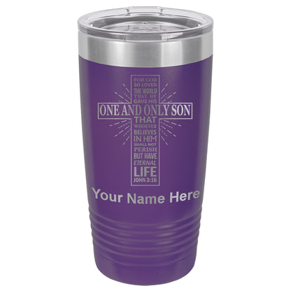 20oz Vacuum Insulated Tumbler Mug, Bible Verse John 3-16, Personalized Engraving Included