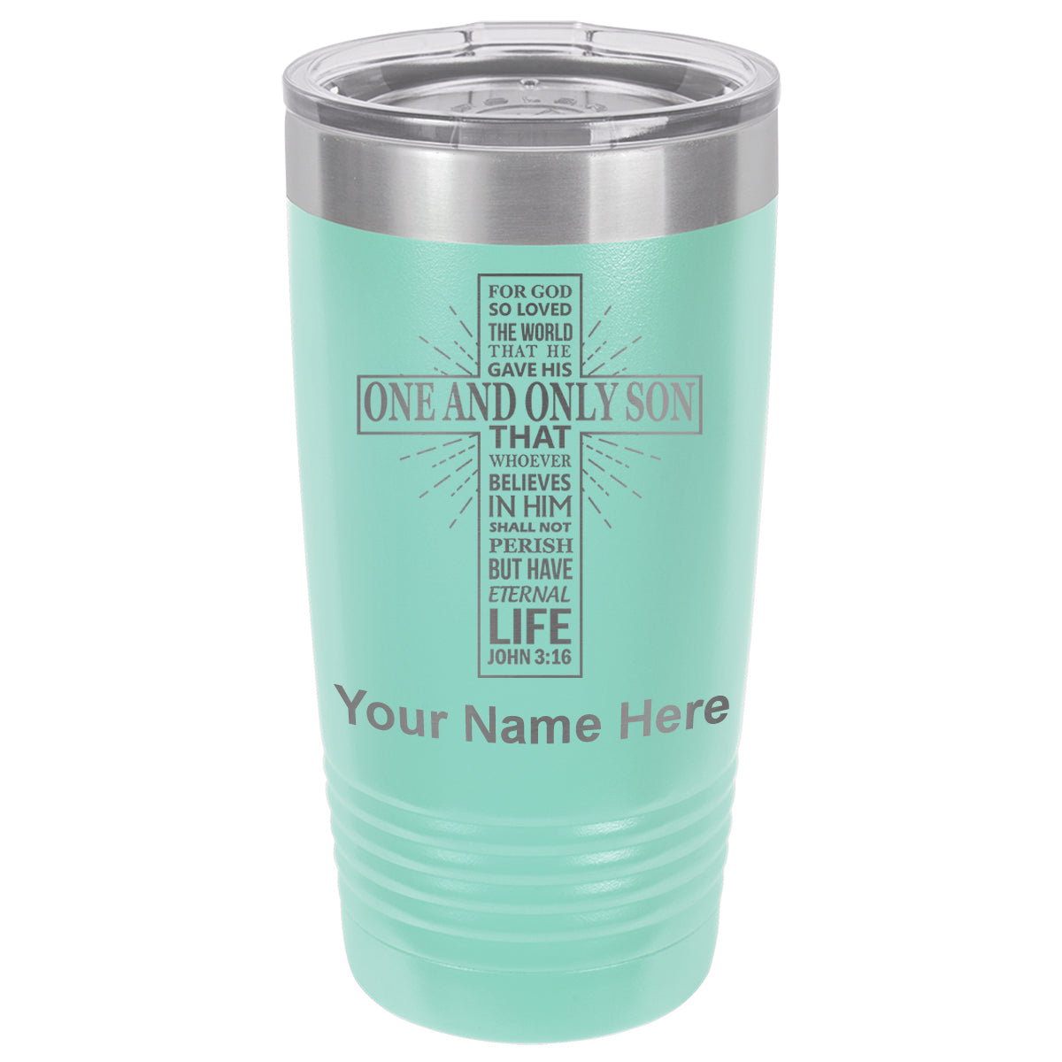 20oz Vacuum Insulated Tumbler Mug, Bible Verse John 3-16, Personalized Engraving Included
