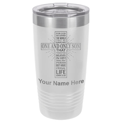 20oz Vacuum Insulated Tumbler Mug, Bible Verse John 3-16, Personalized Engraving Included