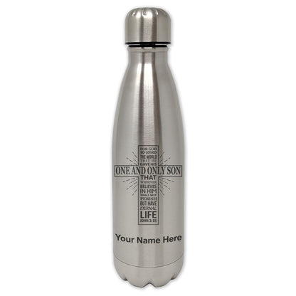 LaserGram Single Wall Water Bottle, Bible Verse John 3-16, Personalized Engraving Included