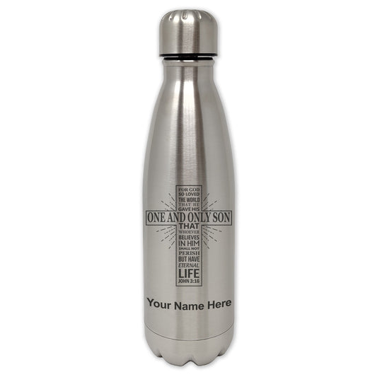 LaserGram Single Wall Water Bottle, Bible Verse John 3-16, Personalized Engraving Included