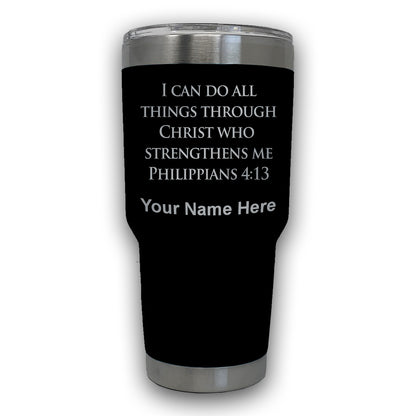 LaserGram 30oz Tumbler Mug, Bible Verse Philippians 4-13, Personalized Engraving Included