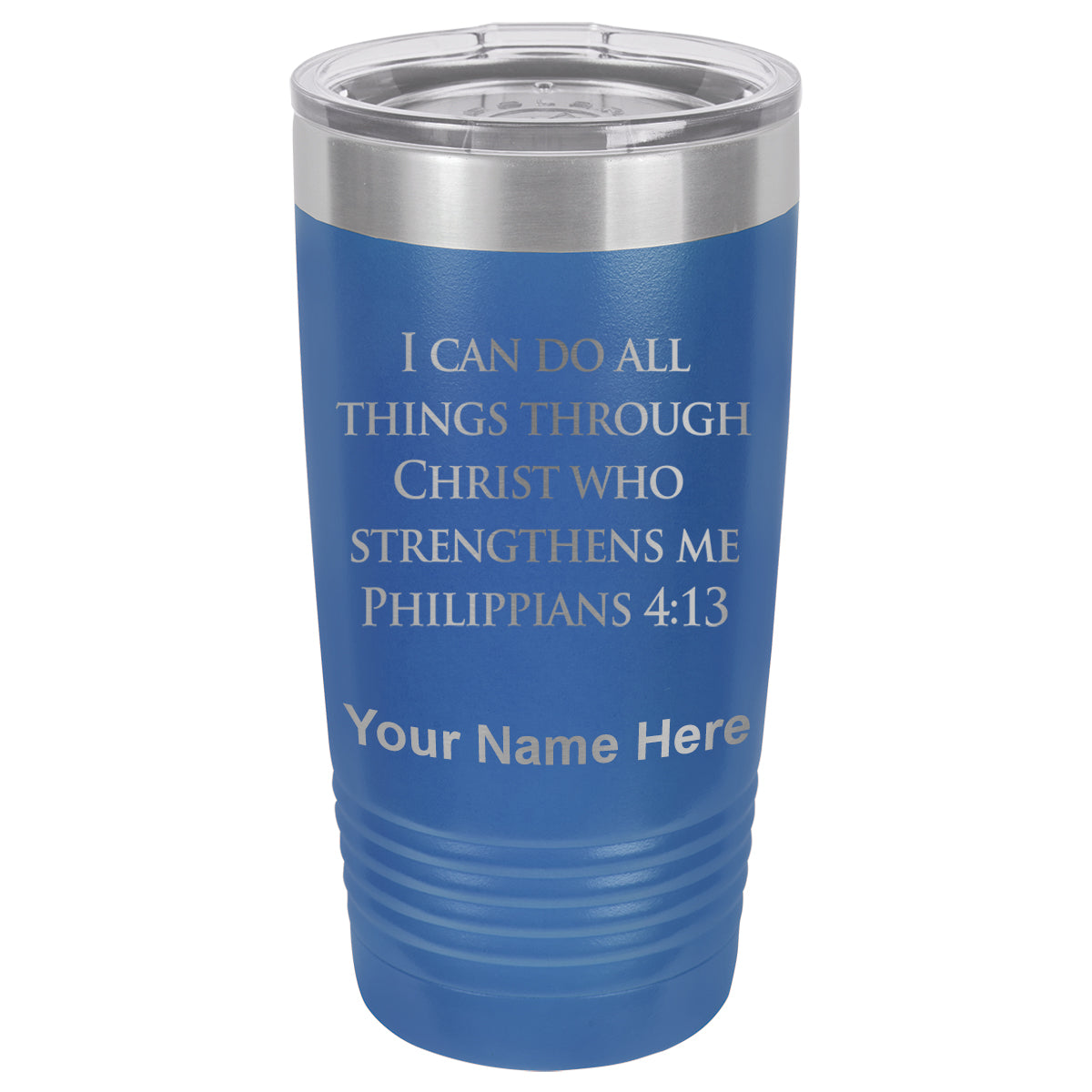 20oz Vacuum Insulated Tumbler Mug, Bible Verse Philippians 4-13, Personalized Engraving Included