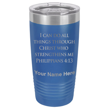 20oz Vacuum Insulated Tumbler Mug, Bible Verse Philippians 4-13, Personalized Engraving Included