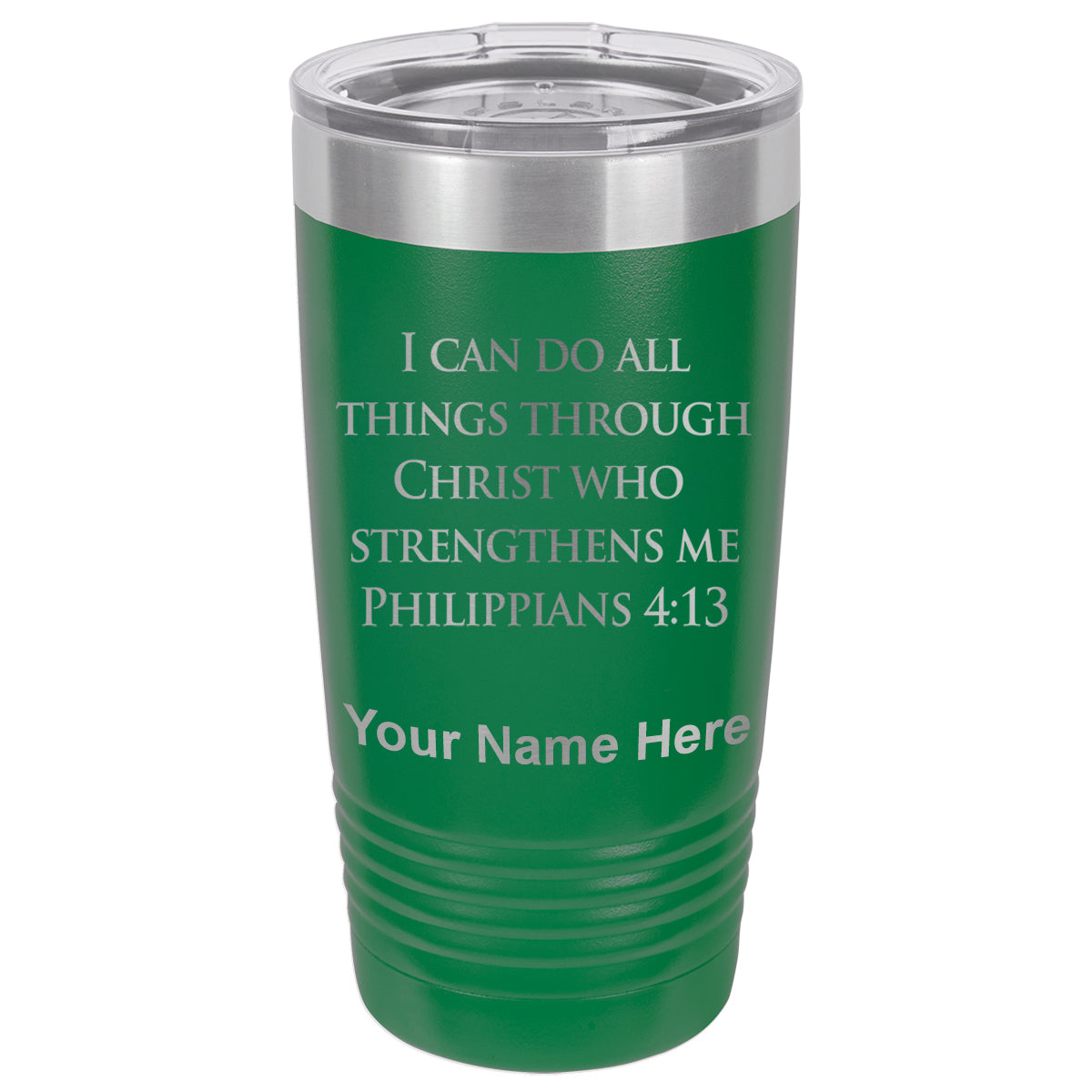 20oz Vacuum Insulated Tumbler Mug, Bible Verse Philippians 4-13, Personalized Engraving Included