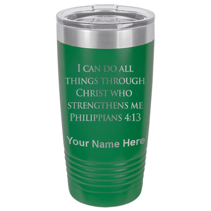 20oz Vacuum Insulated Tumbler Mug, Bible Verse Philippians 4-13, Personalized Engraving Included
