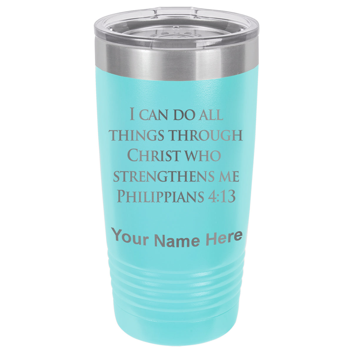 20oz Vacuum Insulated Tumbler Mug, Bible Verse Philippians 4-13, Personalized Engraving Included