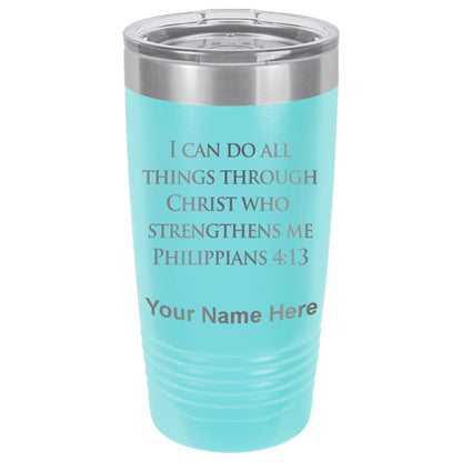20oz Vacuum Insulated Tumbler Mug, Bible Verse Philippians 4-13, Personalized Engraving Included