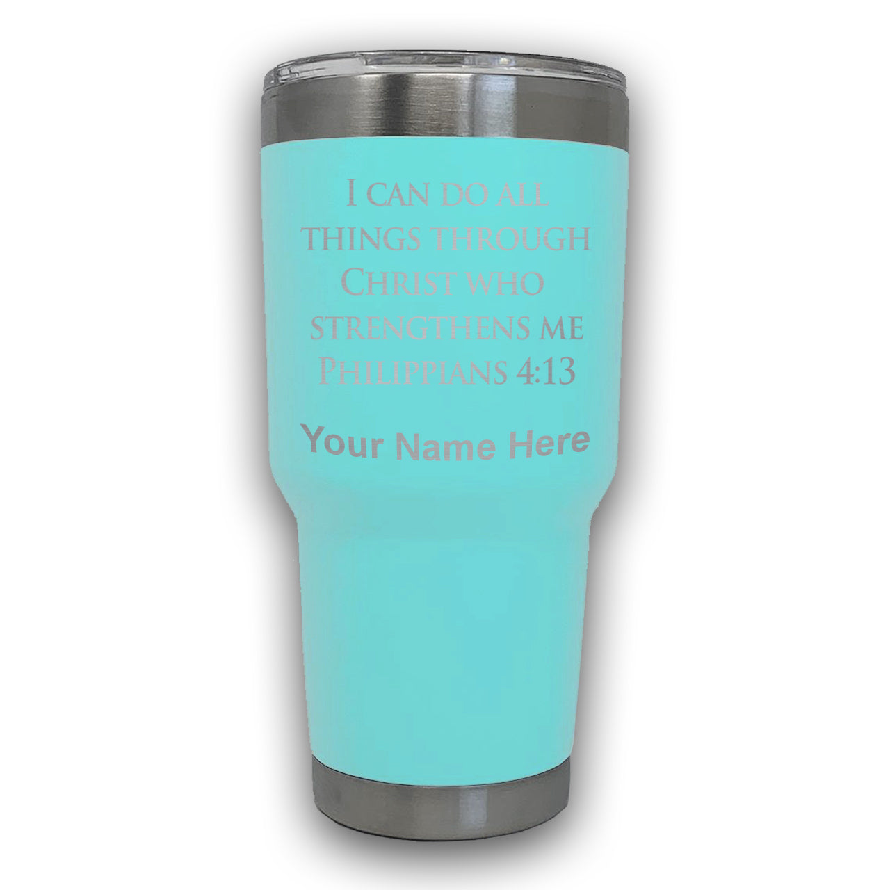 LaserGram 30oz Tumbler Mug, Bible Verse Philippians 4-13, Personalized Engraving Included