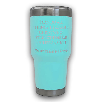 LaserGram 30oz Tumbler Mug, Bible Verse Philippians 4-13, Personalized Engraving Included