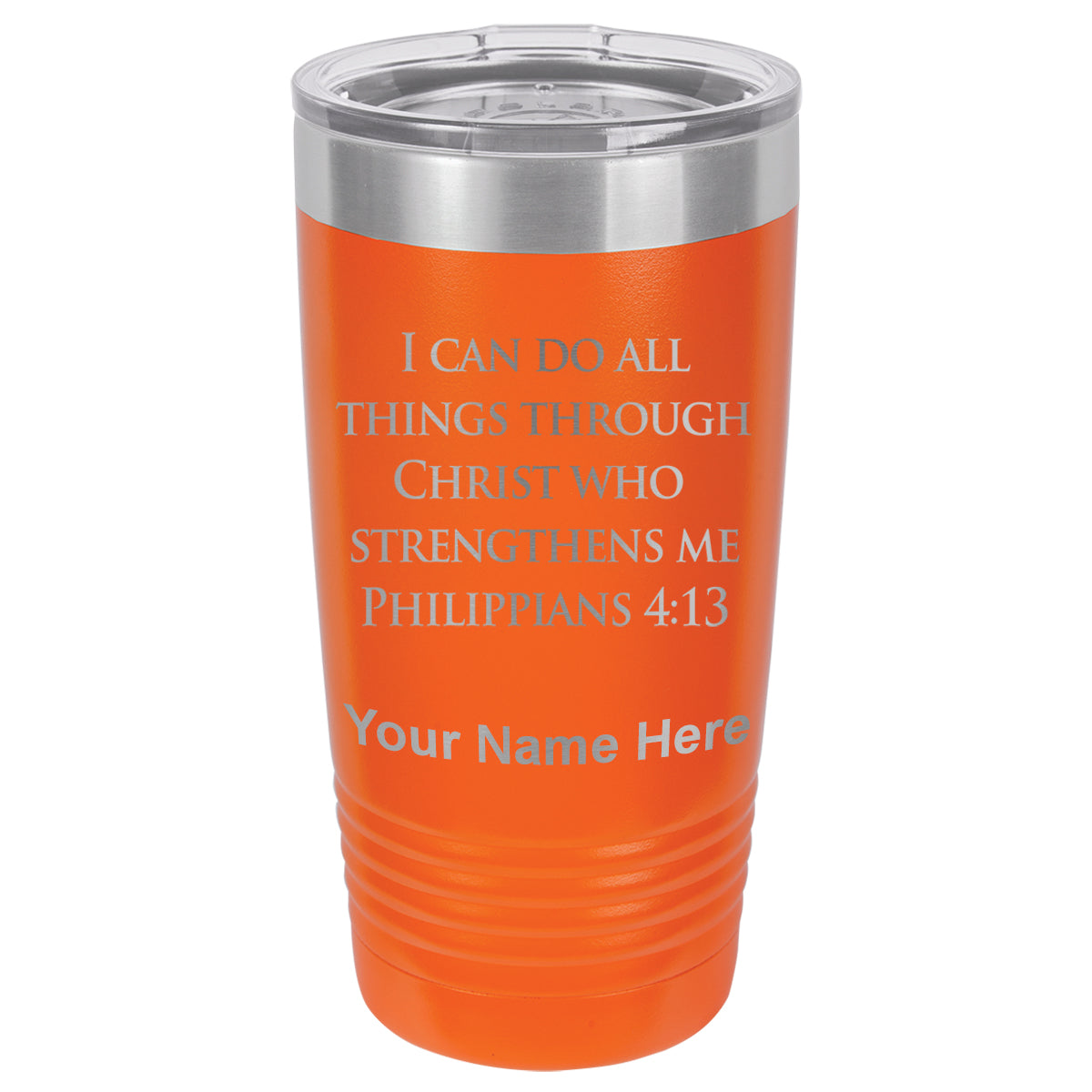 20oz Vacuum Insulated Tumbler Mug, Bible Verse Philippians 4-13, Personalized Engraving Included