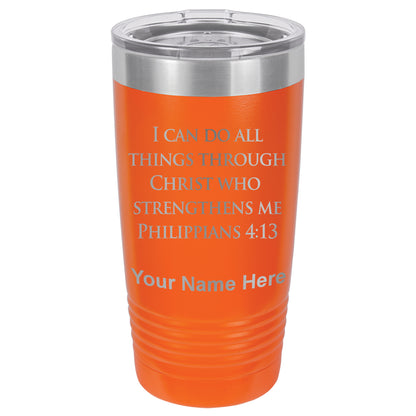 20oz Vacuum Insulated Tumbler Mug, Bible Verse Philippians 4-13, Personalized Engraving Included