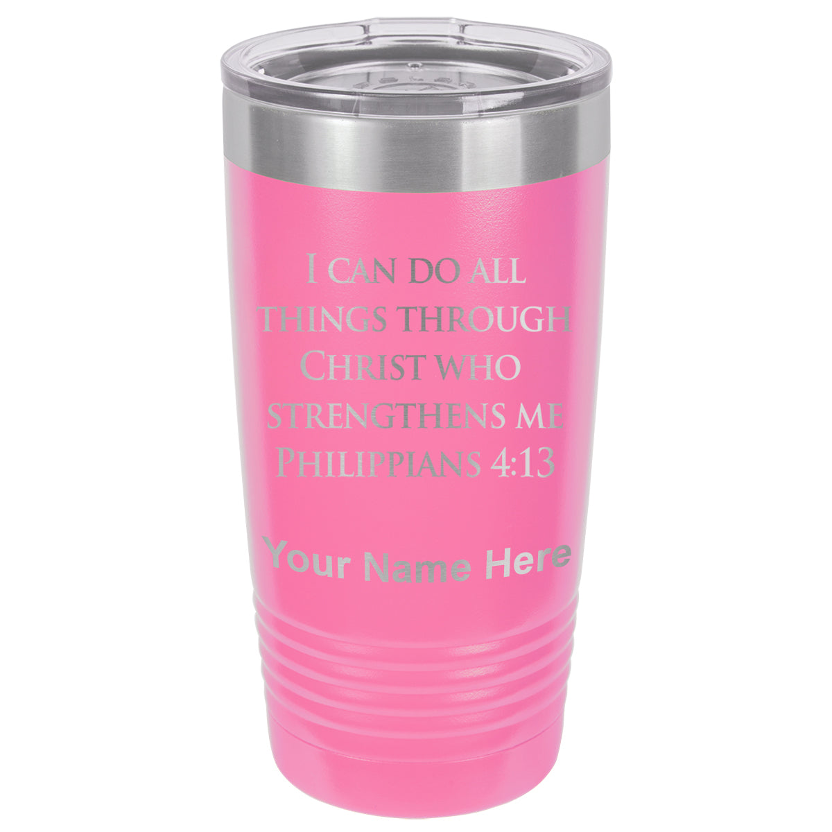 20oz Vacuum Insulated Tumbler Mug, Bible Verse Philippians 4-13, Personalized Engraving Included
