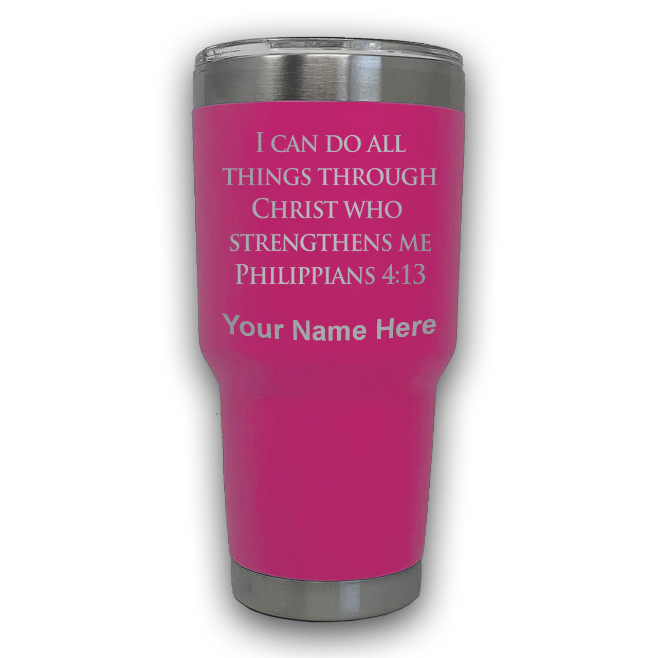 LaserGram 30oz Tumbler Mug, Bible Verse Philippians 4-13, Personalized Engraving Included