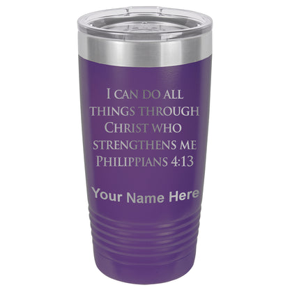 20oz Vacuum Insulated Tumbler Mug, Bible Verse Philippians 4-13, Personalized Engraving Included