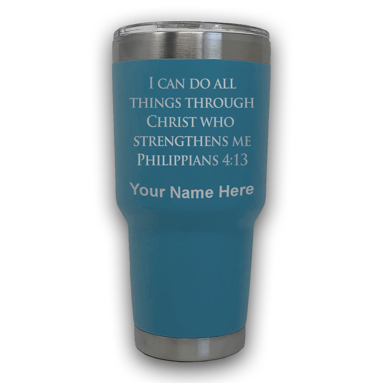 LaserGram 30oz Tumbler Mug, Bible Verse Philippians 4-13, Personalized Engraving Included