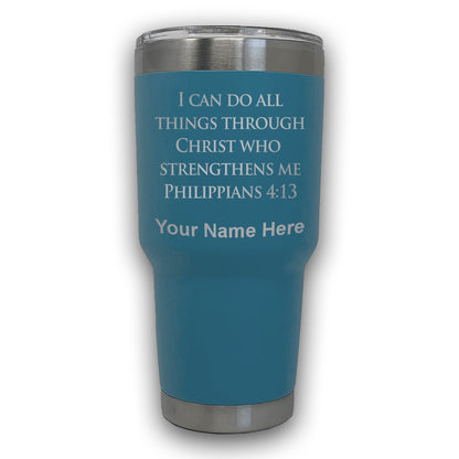 LaserGram 30oz Tumbler Mug, Bible Verse Philippians 4-13, Personalized Engraving Included