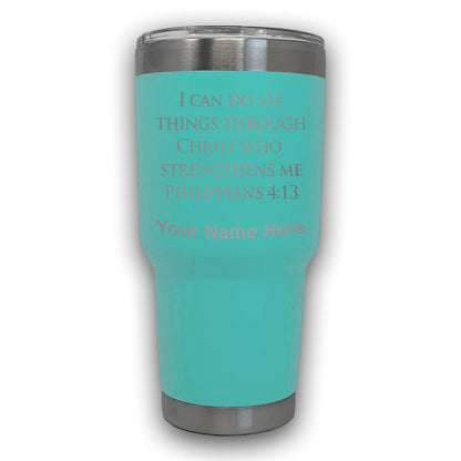 LaserGram 30oz Tumbler Mug, Bible Verse Philippians 4-13, Personalized Engraving Included