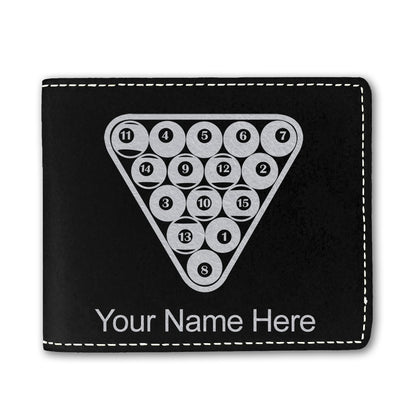 Faux Leather Bi-Fold Wallet, Billiard Balls, Personalized Engraving Included