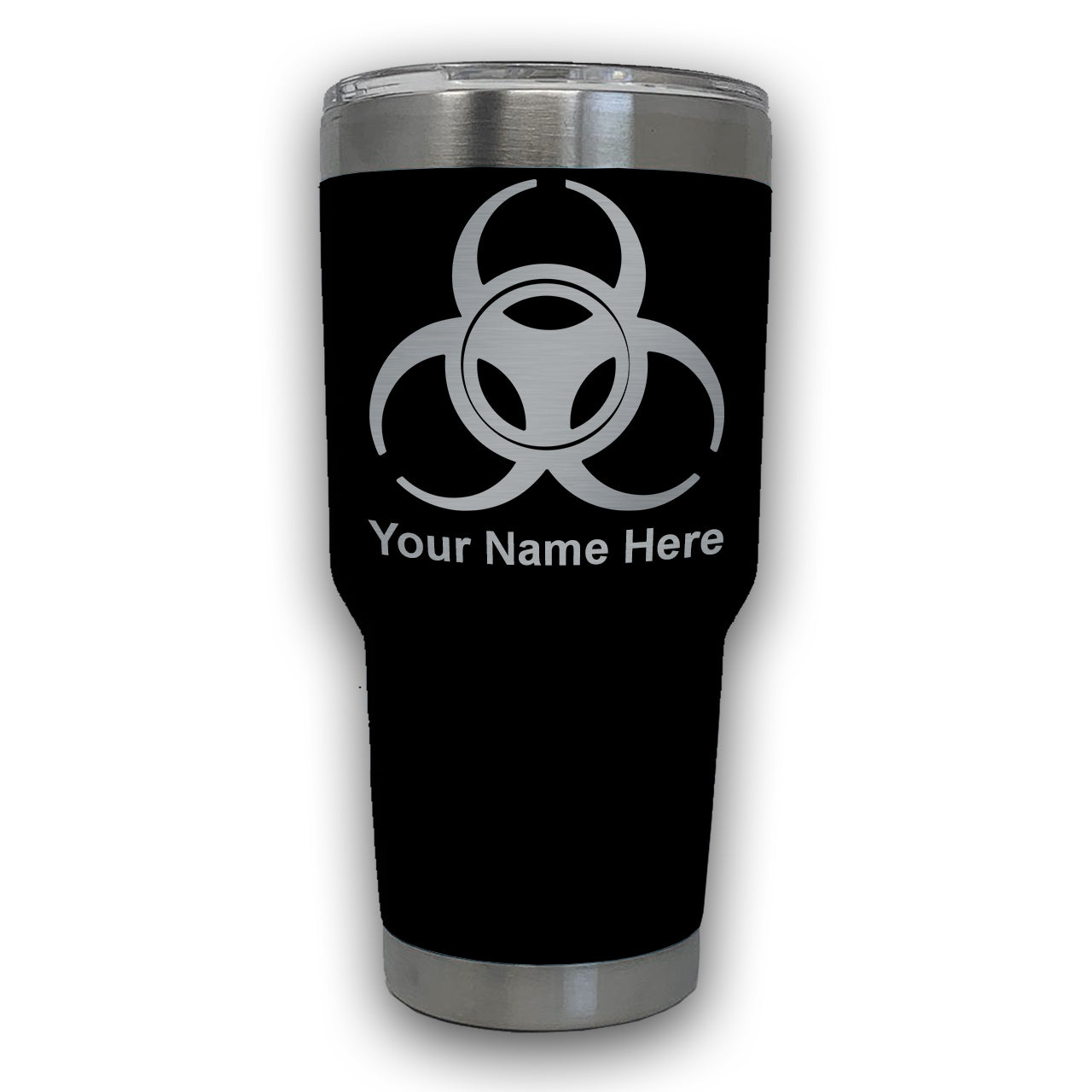 LaserGram 30oz Tumbler Mug, Biohazard Symbol, Personalized Engraving Included